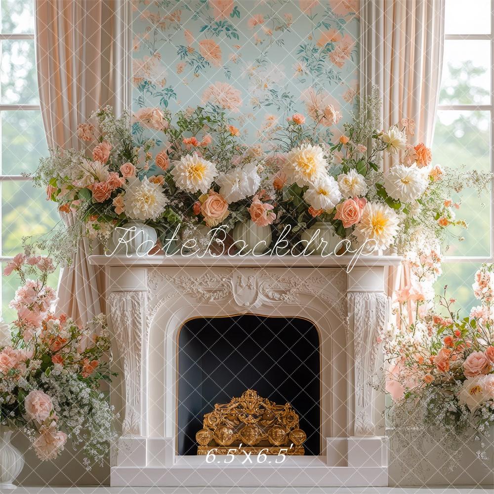 Kate Spring Floral Retro Fireplace Window Backdrop Designed by Mini MakeBelieve