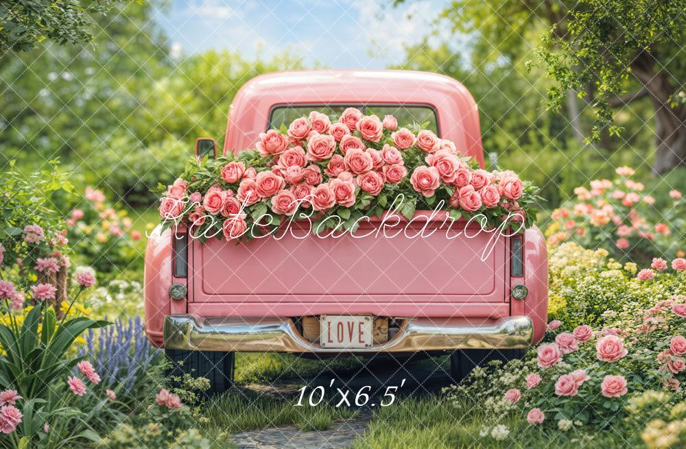 Kate Valentine Pink Truck Rose Garden Backdrop Designed by Emetselch