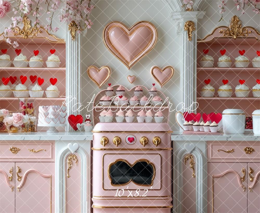 TEST Kate Valentine's Heart Pink Kitchen Cupcake Backdrop Designed by Mini MakeBelieve