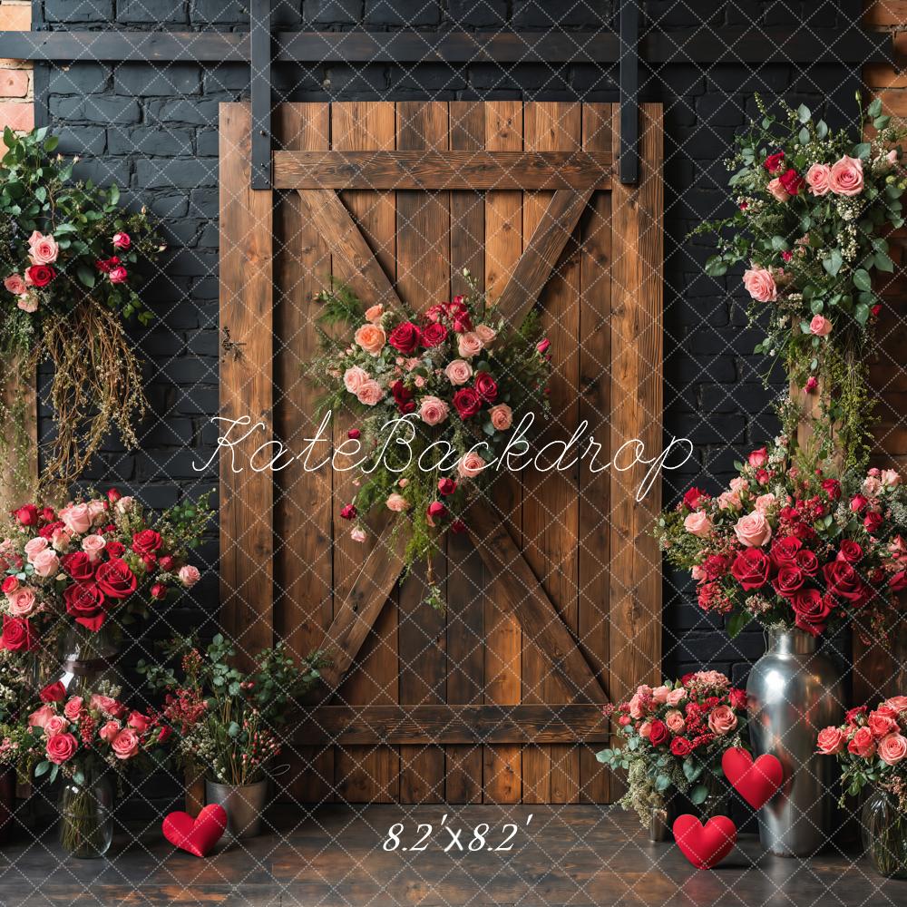 Kate Spring Floral Rustic Wood Door Backdrop Designed by Emetselch