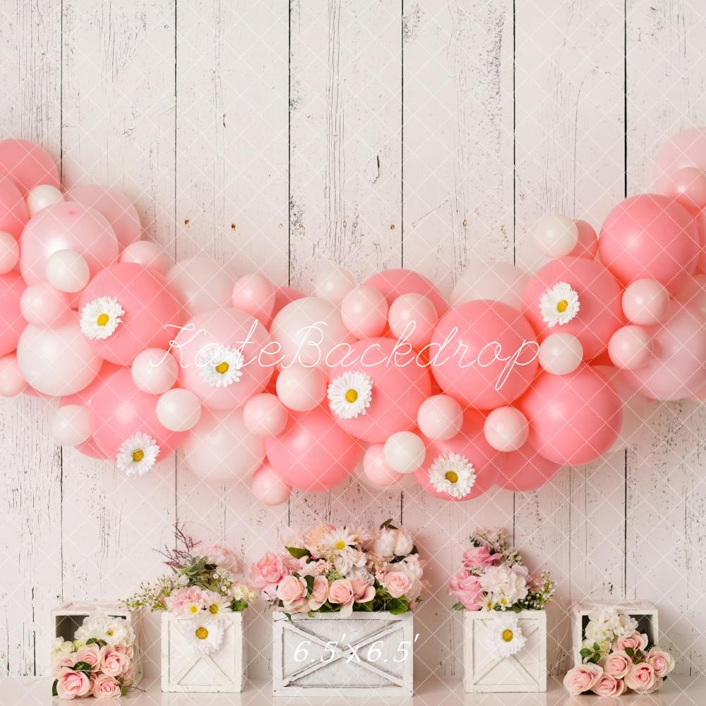 Cake Smash Rústico con Margarita Globos Fondo Floral Designed by Mandy Ringe Photography