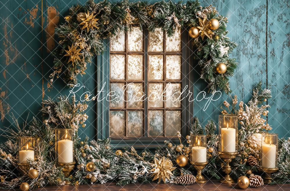 Kate Christmas Blue Wall Window Candles Backdrop Designed by Emetselch