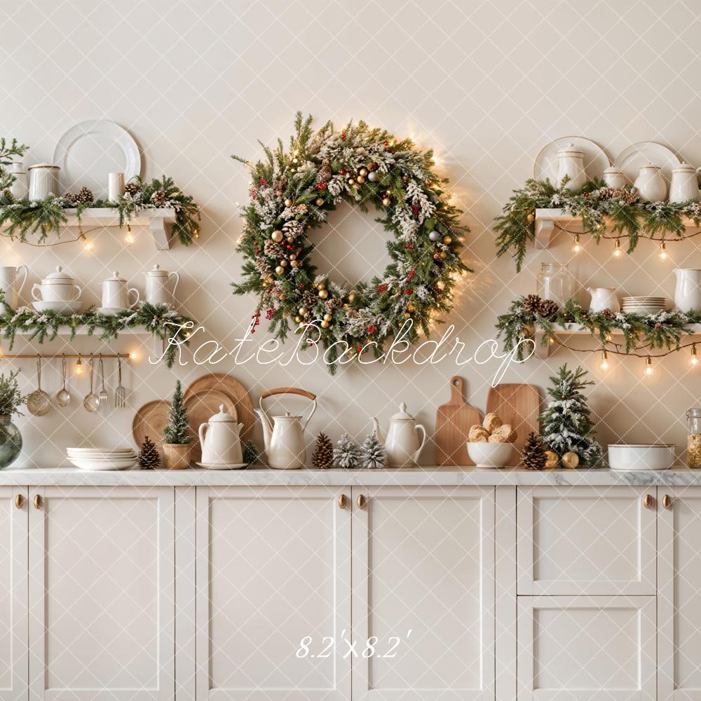 Kate Christmas Kitchen White Cabinets with Led Light Strip Backdrop Designed by Emetselch