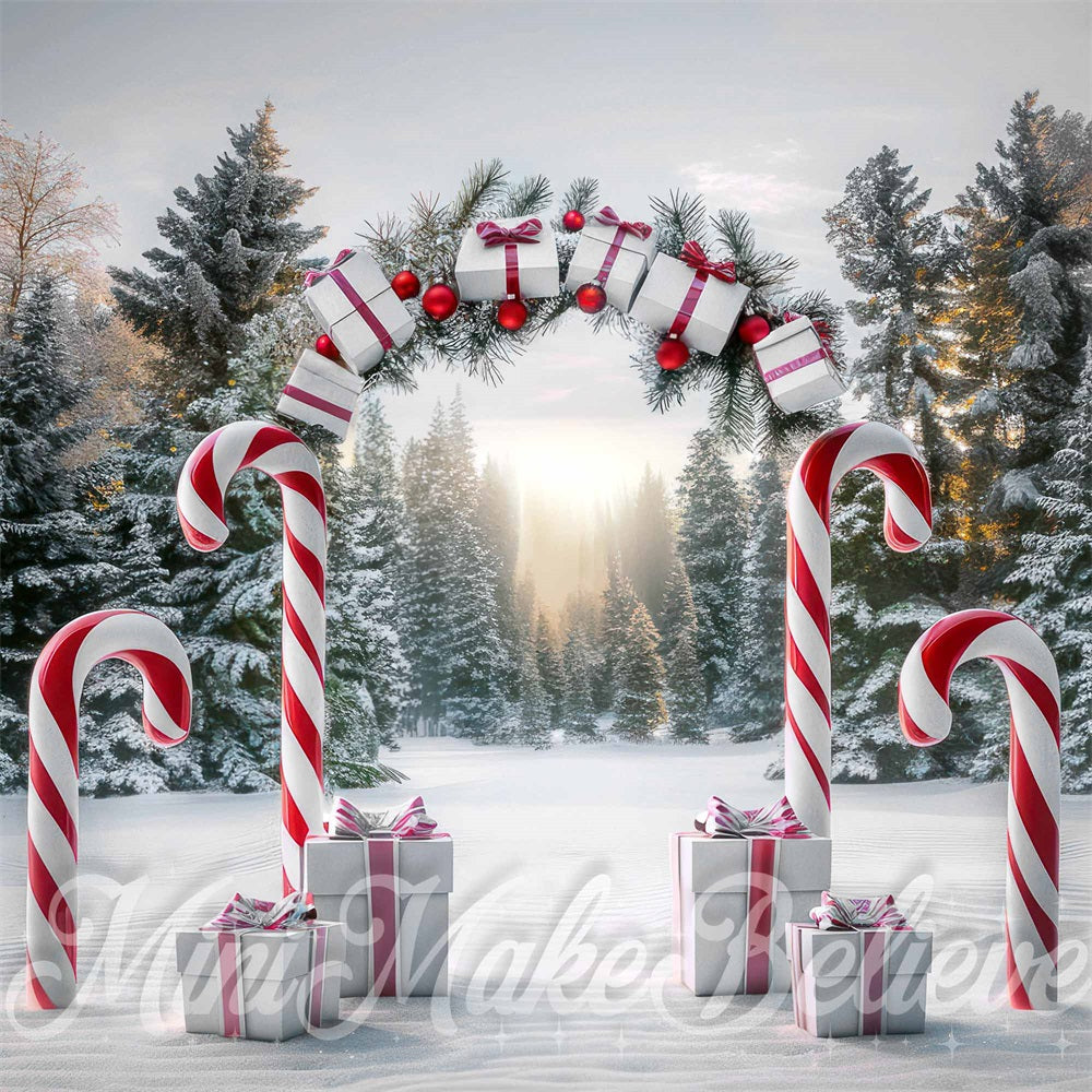 TEST Kate Christmas Forest Candy and Present Arch Backdrop Designed by Mini MakeBelieve