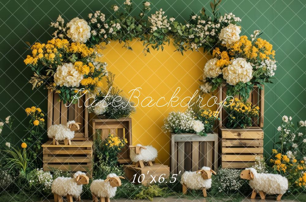 Spring Flower Arch Sheep Yellow Foto Achtergrond Designed by Patty Roberts