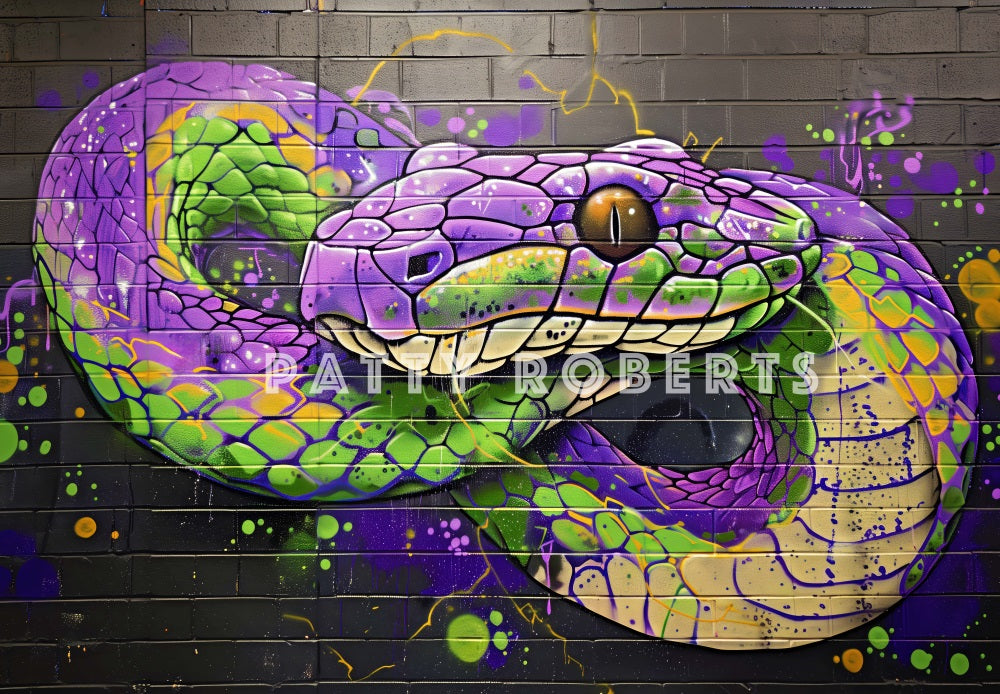 Graffiti Viola e Verde Serpente Sfondo a Muro Designed by Patty Robert