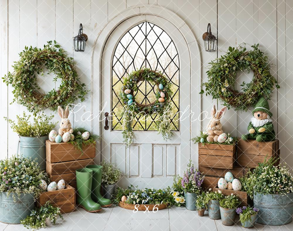 Kate Easter Bunny Spring Wreath Rustic Backdrop Designed by Emetselch