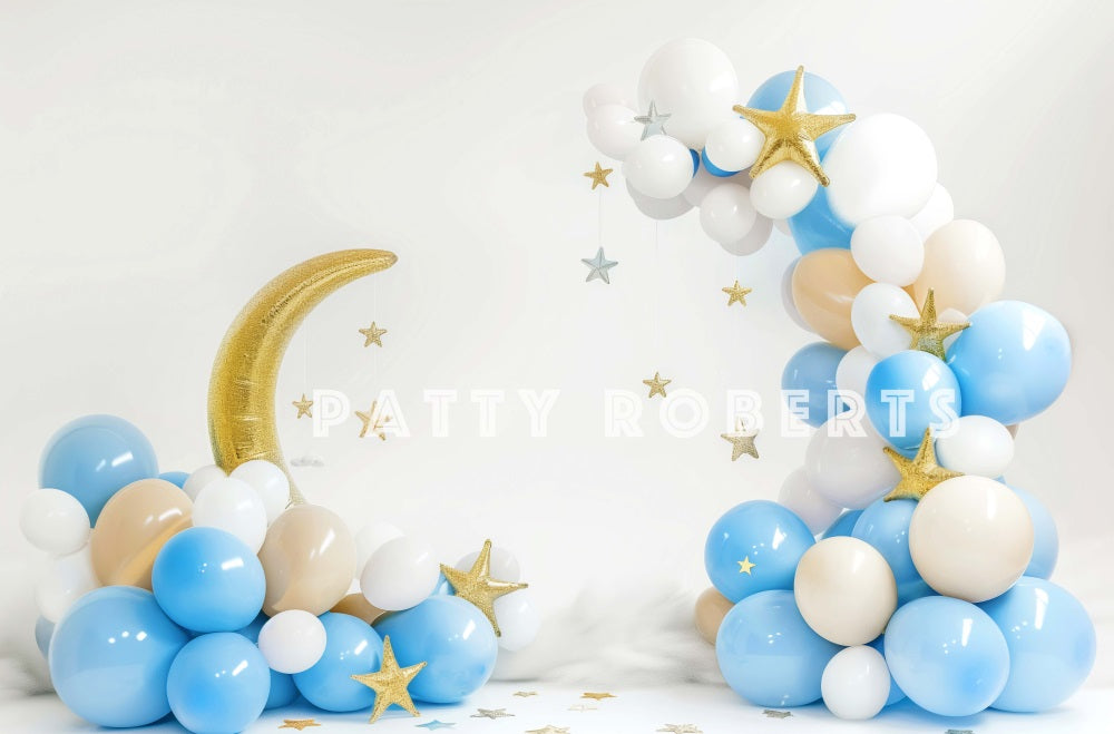 Torta di Compleanno Smash Luna Blu Bianco Palloncino Sfondo Designed by Patty Robert