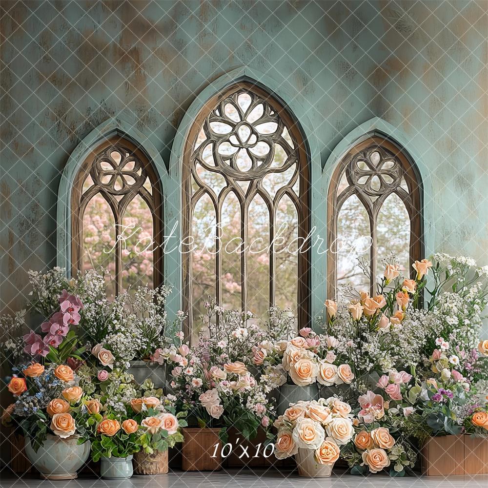 TEST Kate Spring Floral Arched Vintage Window Backdrop Designed by Mini MakeBelieve