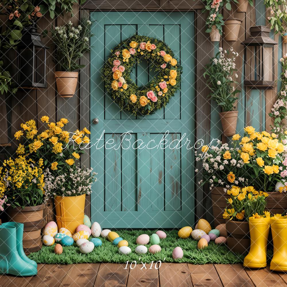 Corona Floral de Pascua para Puerta Wellies Fondo Diseñado por Emetselch