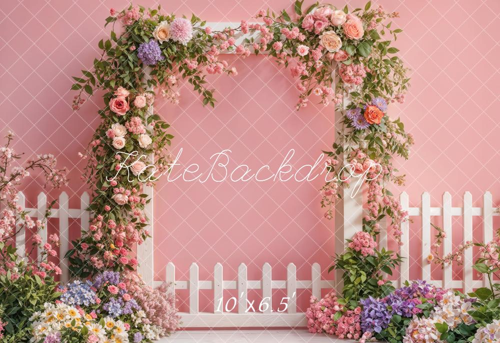 Kate Spring Flower Arch Fence Pink Backdrop Designed by Emetselch