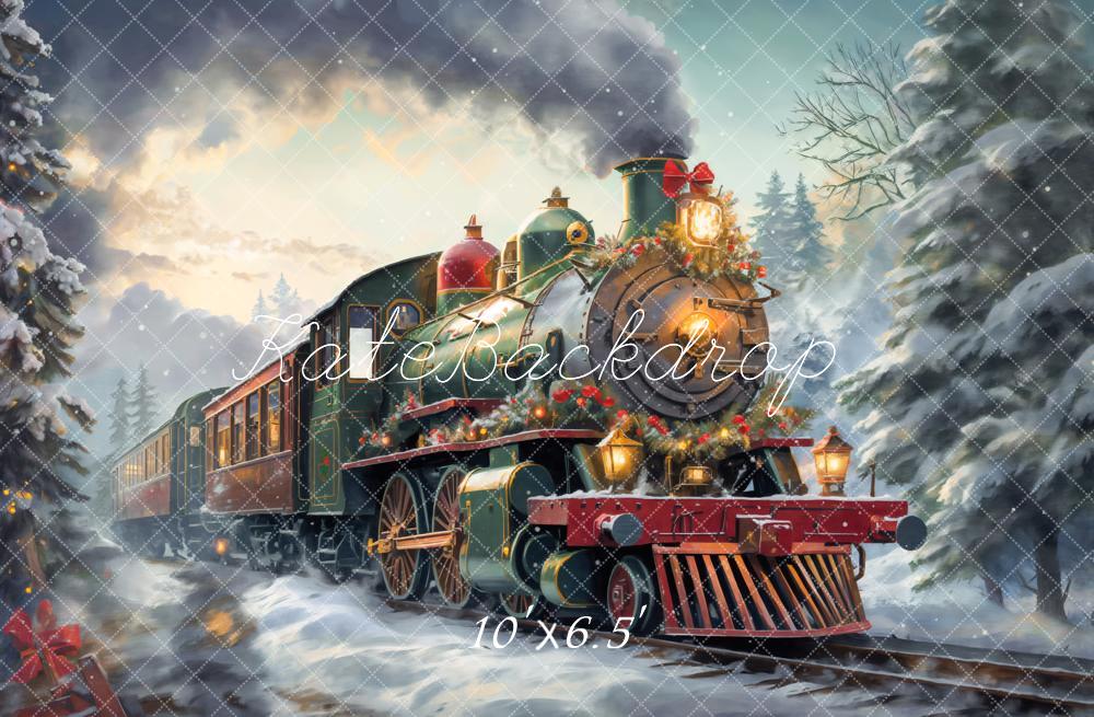 Kate Christmas Steam Train Winter Snow Backdrop Designed by Emetselch