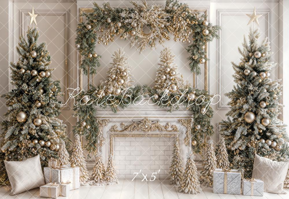 Kate Christmas White Vintage Brick Fireplace Backdrop Designed by Emetselch