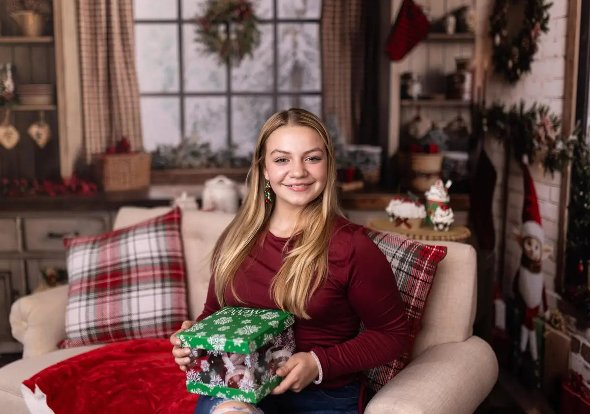 Kate Christmas Retro Brown Kitchen Backdrop Designed by Emetselch