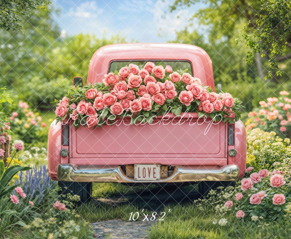 Kate Valentine Pink Truck Rose Garden Backdrop Designed by Emetselch