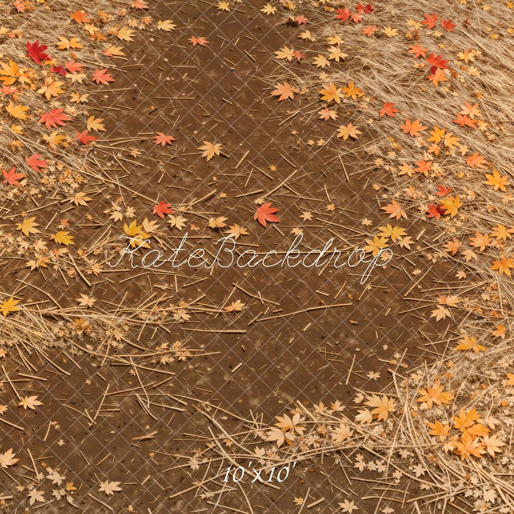 Kate Golden Fallen Maple Leaves Path Floor Backdrop Designed by Kate Image