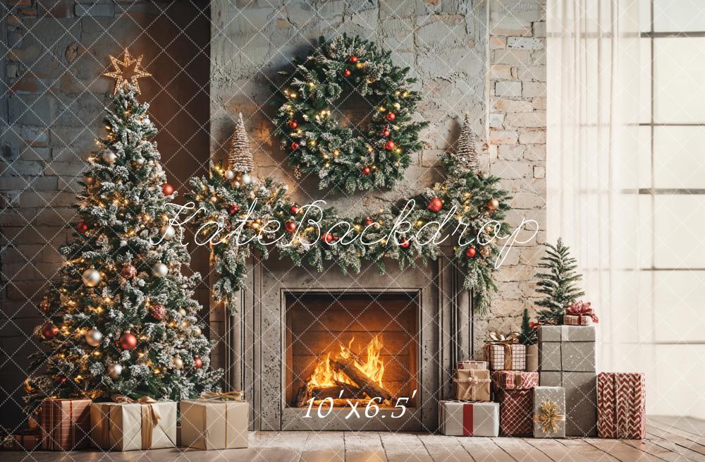 Kate Christmas Tree Fireplace Wreath Backdrop Designed by Emetselch