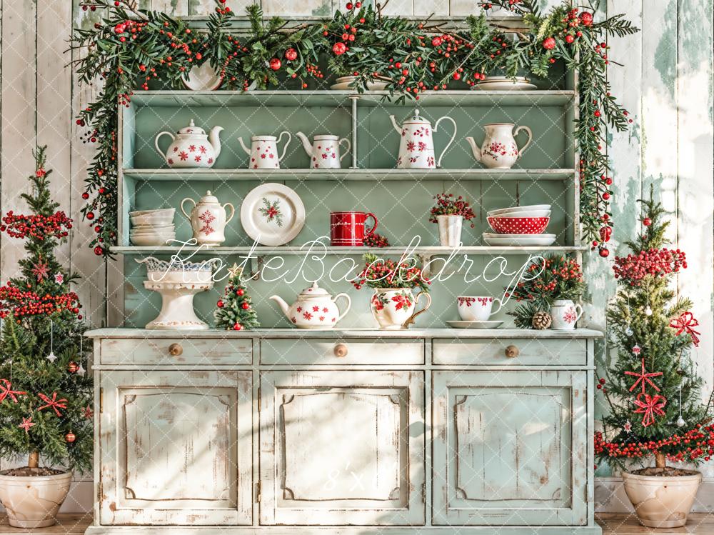 Kate Christmas Kitchen Sunshine Green Cabinets Backdrop Designed by Emetselch