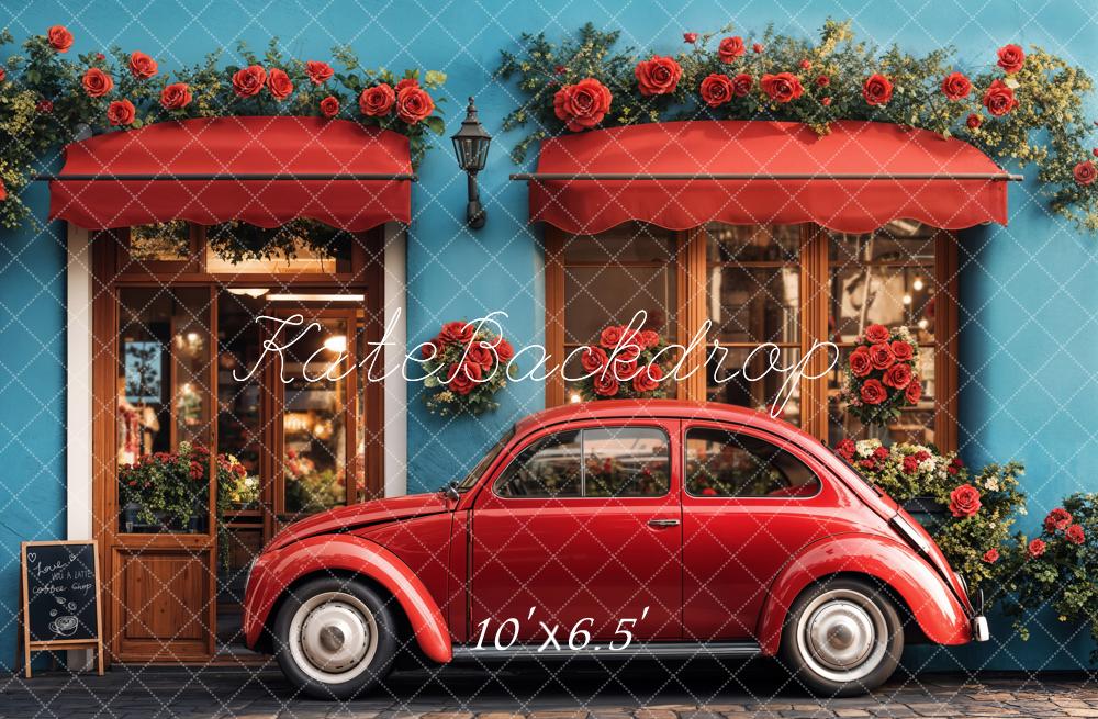 Kate Valentine Vintage Car Roses Cafe Shop Backdrop Designed by Emetselch