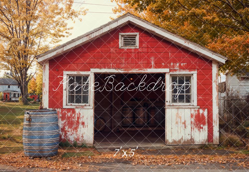 Kate Fall Red Barn Maple Tree Backdrop Designed by Emetselch