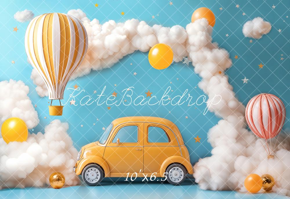 Kate Cake Smash Hot Air Balloon Car Clouds Backdrop Designed by Emetselch