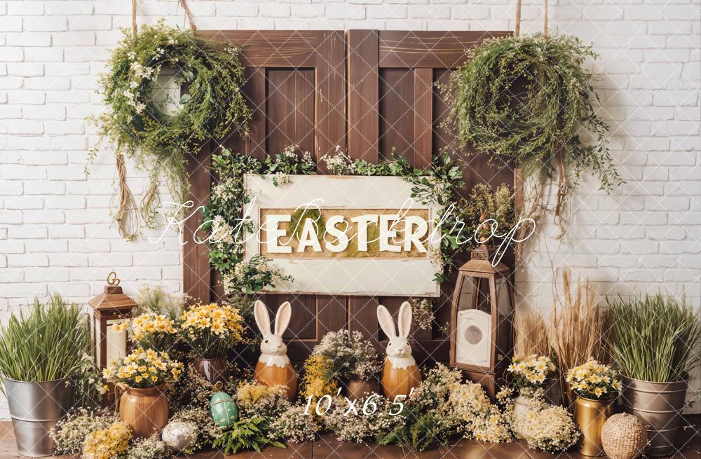 Kate Easter Bunny Flowers Rustic Door Backdrop Designed by Emetselch