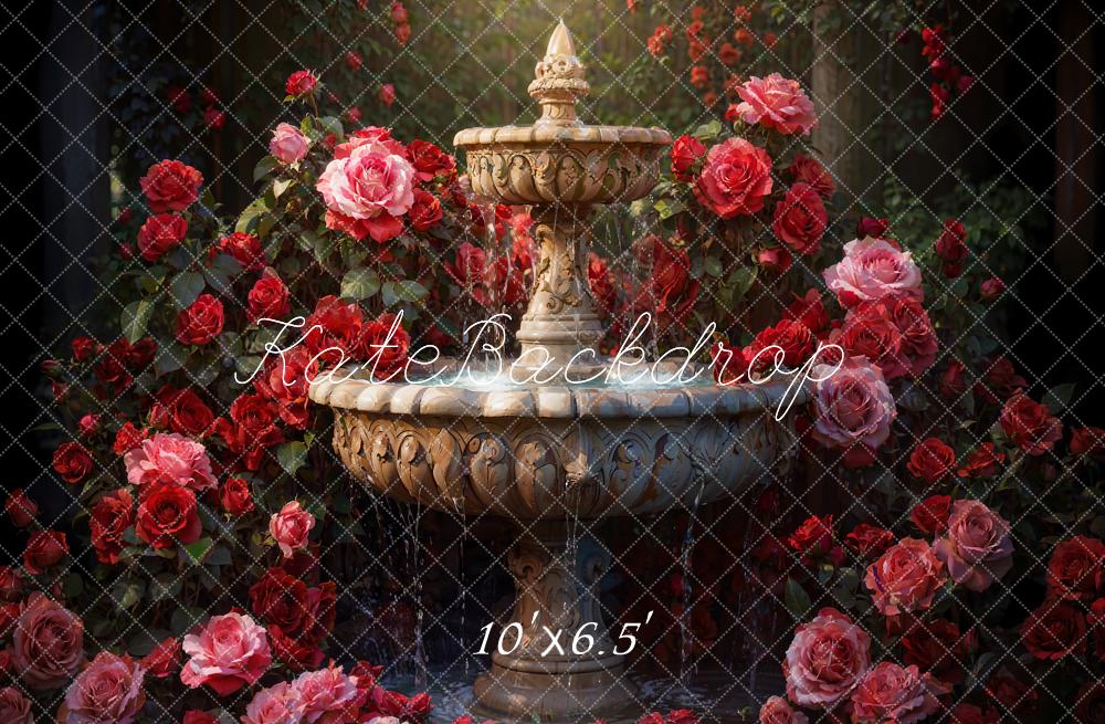 Kate Valentine's Day Fountain Roses Garden Backdrop Designed by Emetselch