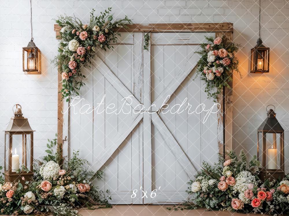 Kate Spring Rustic Floral Barn Door Backdrop Designed by Emetselch