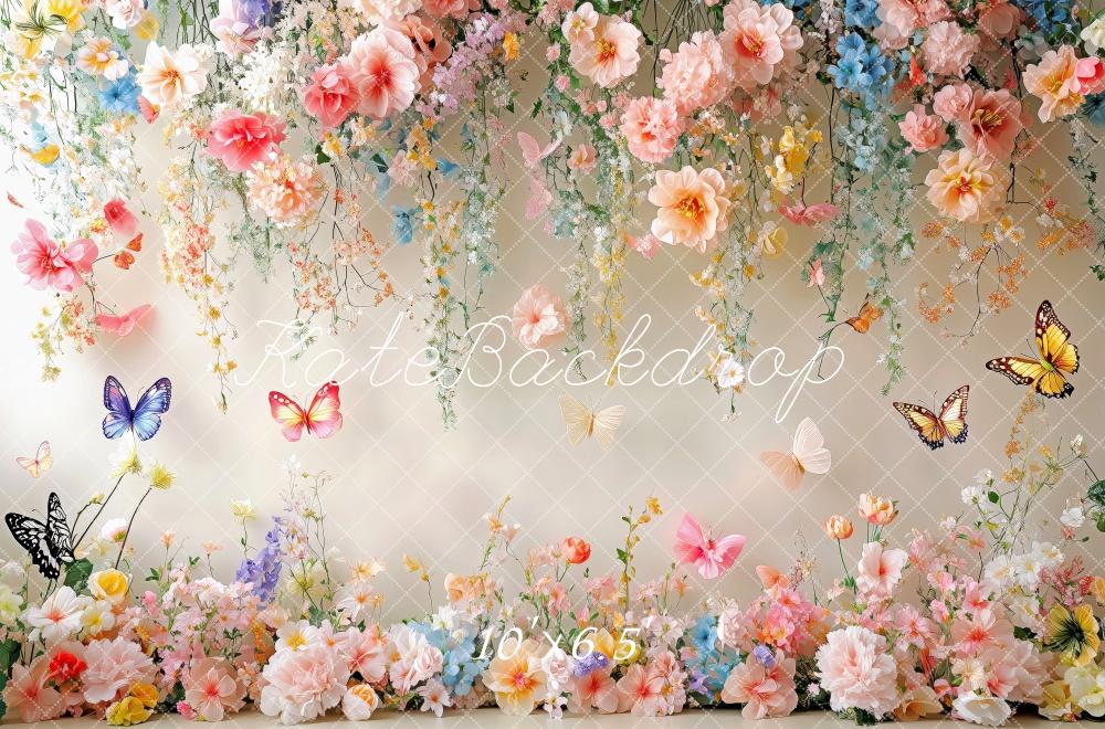 Kate Spring Floral Butterfly White Wall Backdrop Designed by Patty Roberts