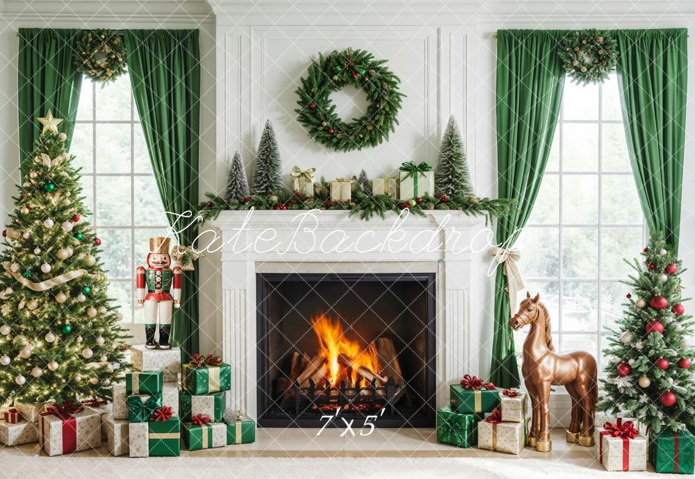 Kate Christmas Fireplace Nutcracker Horse Backdrop Designed by Emetselch