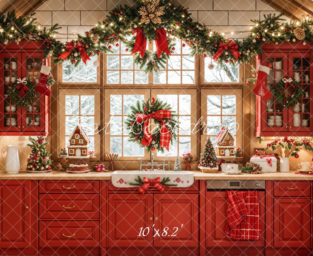 Kate Christmas Kitchen Red Retro Cabinets Window Backdrop Designed by Emetselch