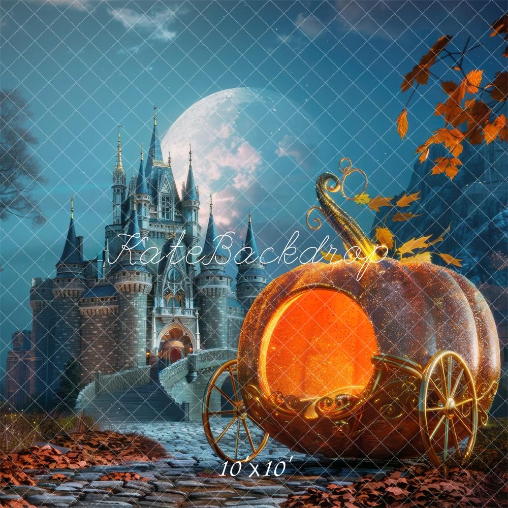 Fondo de calabaza de Halloween en el castillo diseñado por Mini MakeBelieve