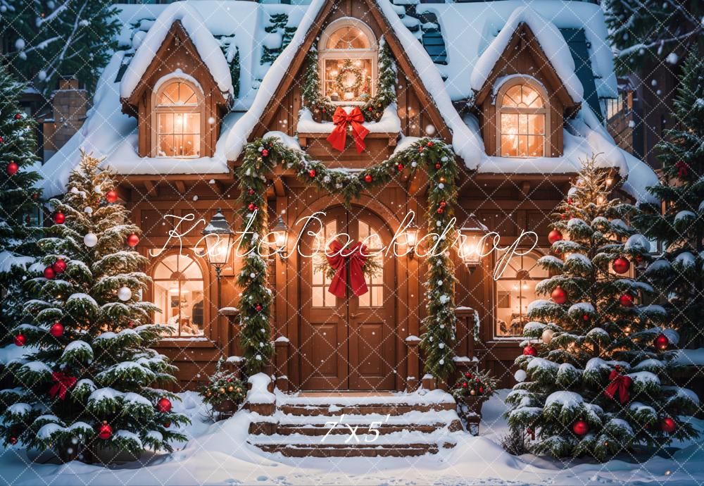 Fondo de Casa Marrón en el Bosque Exterior de Navidad Diseñado por Emetselch