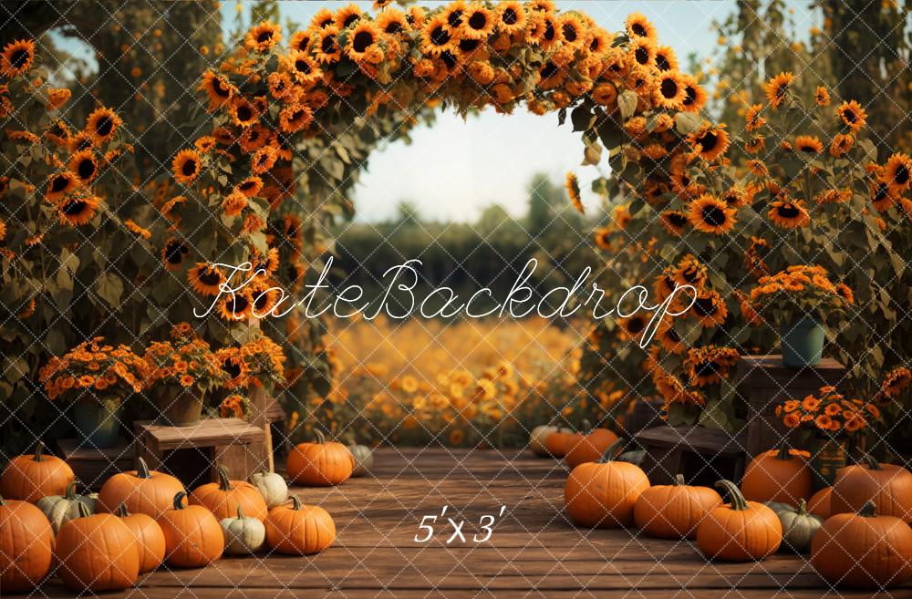 Kate Fall Forest Field Pumpkin Sunflower Arch Backdrop Designed by Emetselch