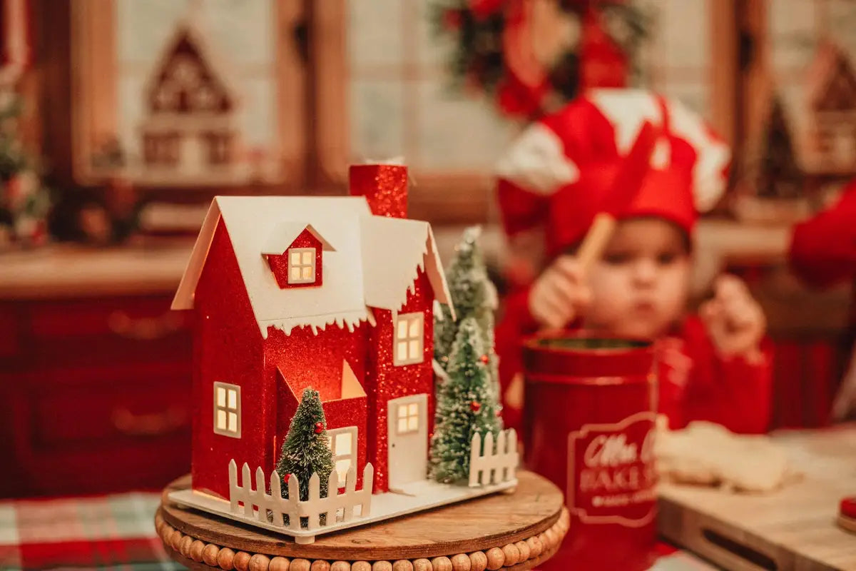 Kate Christmas Kitchen Red Retro Cabinets Window Backdrop Designed by Emetselch