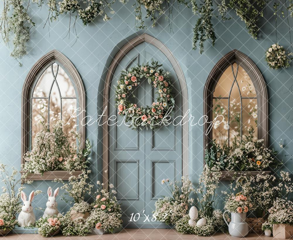 Lightning Deal #5 Kate Easter Bunny Floral Blue Door Backdrop Designed by Emetselch