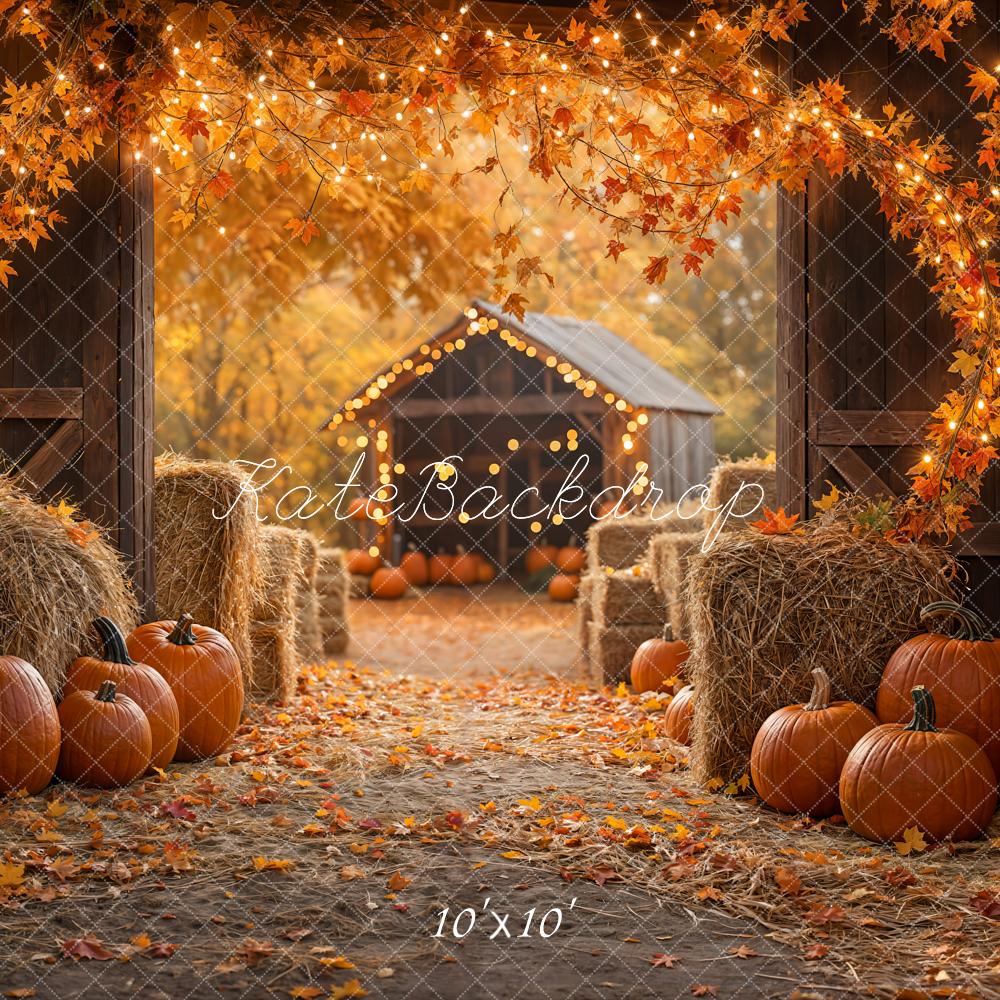 Kate Fall Maple Leaf Barn Pumpkin Straw Pile Backdrop Designed by Emetselch