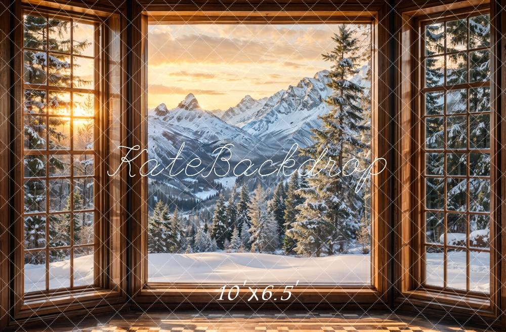 Winter Mountain Window Sunset Foto Achtergrond Designed by Emetselch