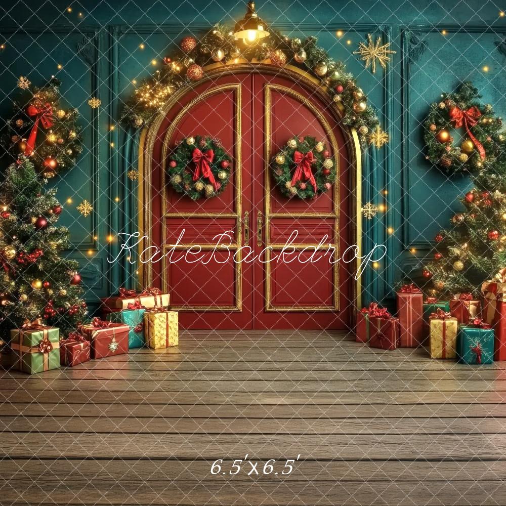 Kate Christmas Arched Red Door Wreath Backdrop Designed by Lidia Redekopp