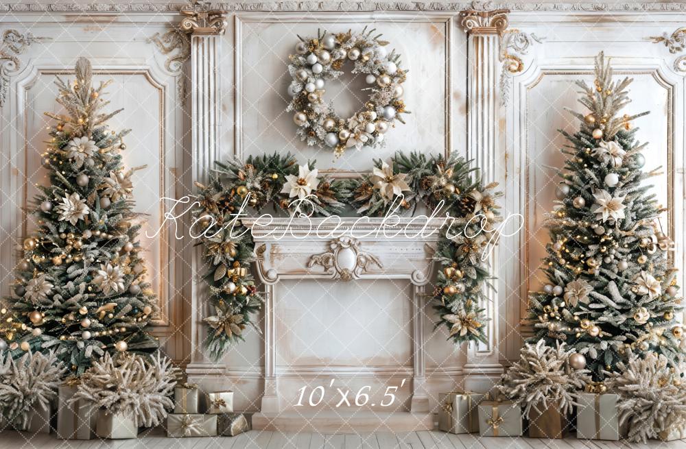 Kate Christmas White Marble Retro Fireplace Backdrop Designed by Emetselch