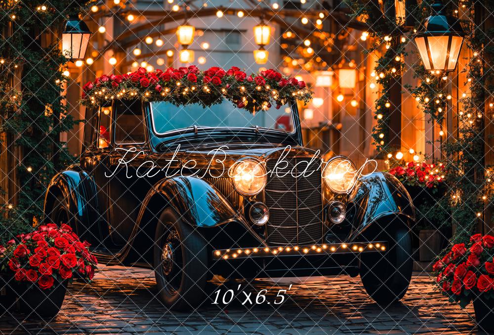 Fondo de rosas de coches vintage y luces diseñado por Emetselch