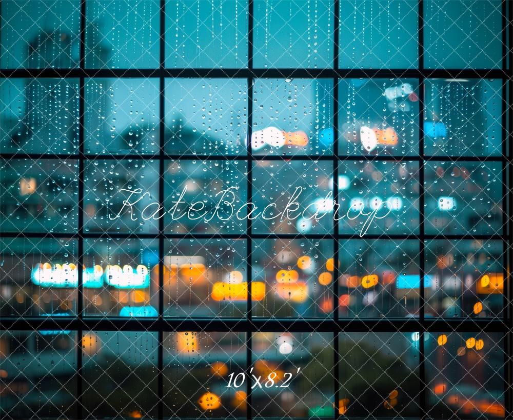 Rainy Window Modern City Lights Foto Achtergrond Designed by Mini MakeBelieve