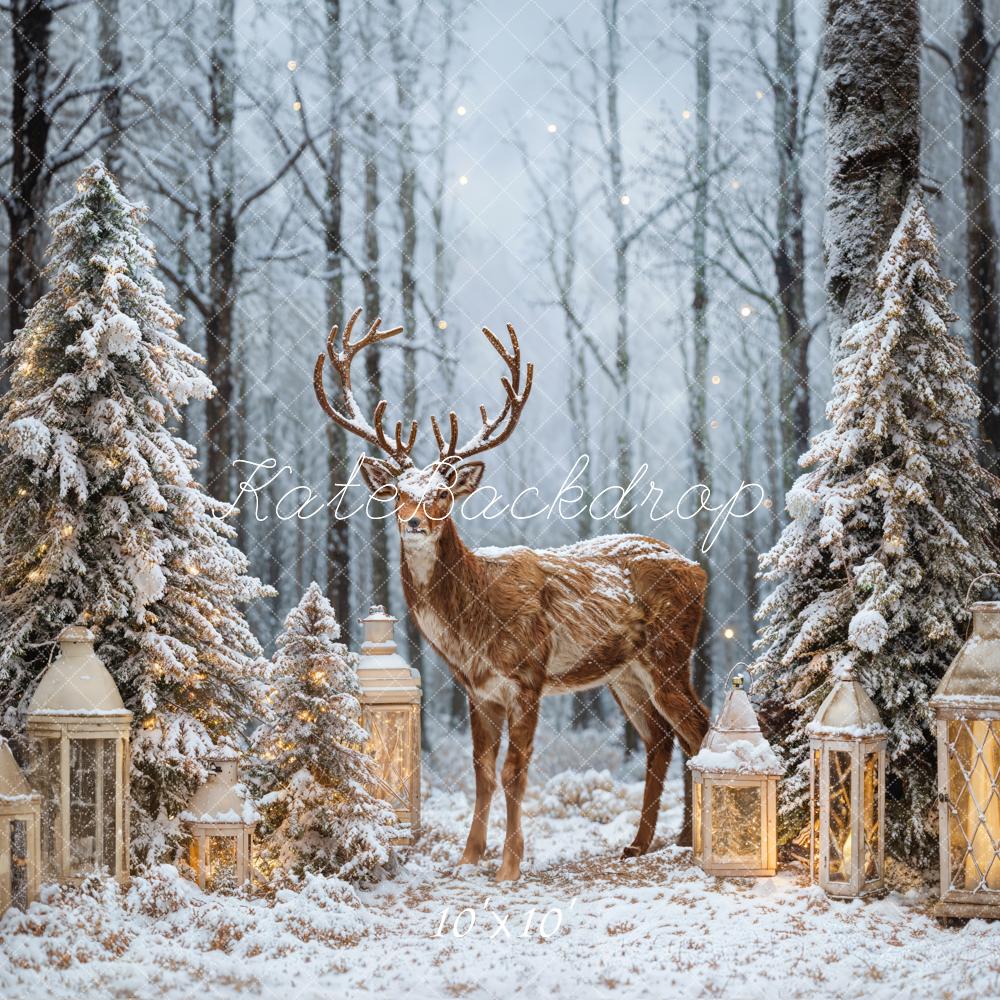 Kate Winter Forest Christmas Tree Elk Backdrop Designed by Emetselch