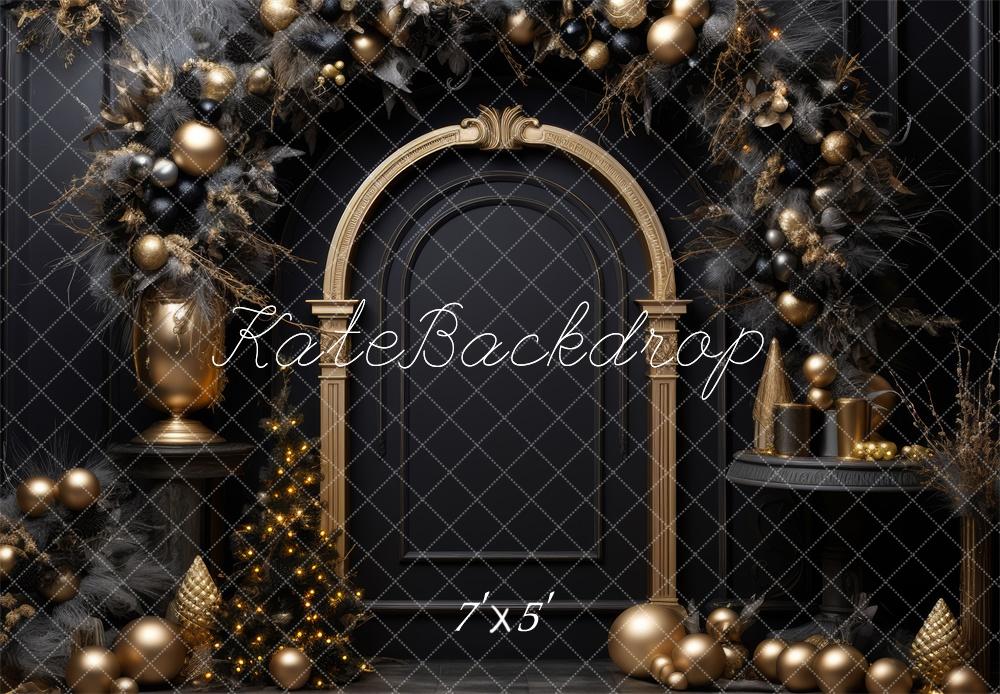 Kate Christmas Black Golden Arch Tree Backdrop Designed by Lidia Redekopp