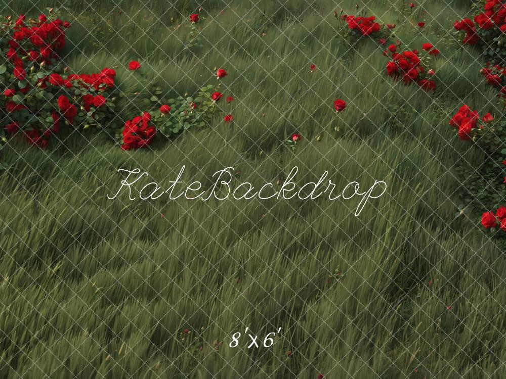 Kate Green Grass Red Roses Floor Backdrop Designed by Emetselch