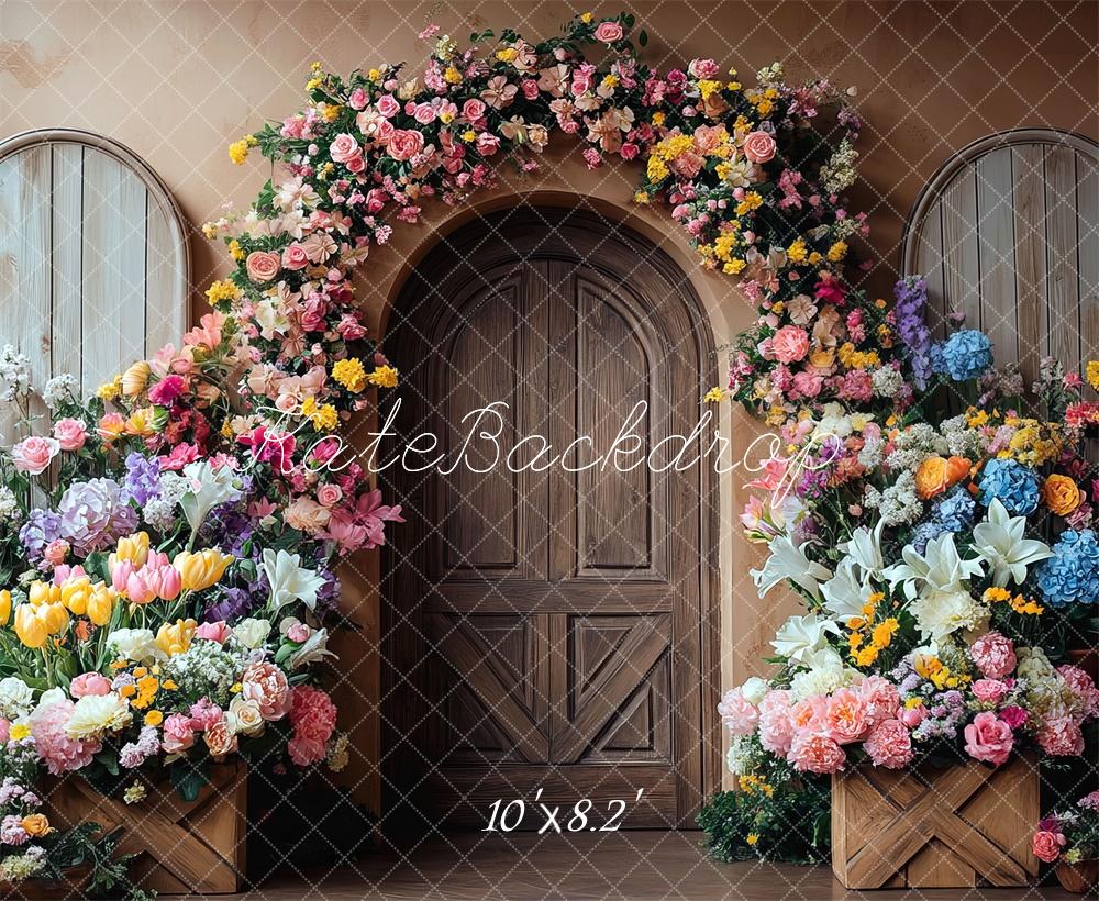 Kate Spring Flower Arch Wooden Door Backdrop Designed by Mini MakeBelieve