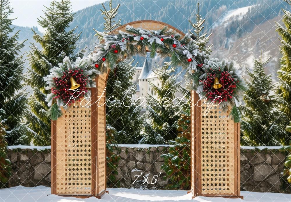 Kerst Winter Houten Boog Foto Achtergrond Designed by Mini MakeBelieve