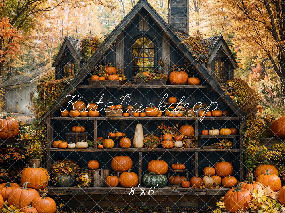 Kate Fall Pumpkins Cabinet Cabin Maple Forest Backdrop Designed by Emetselch