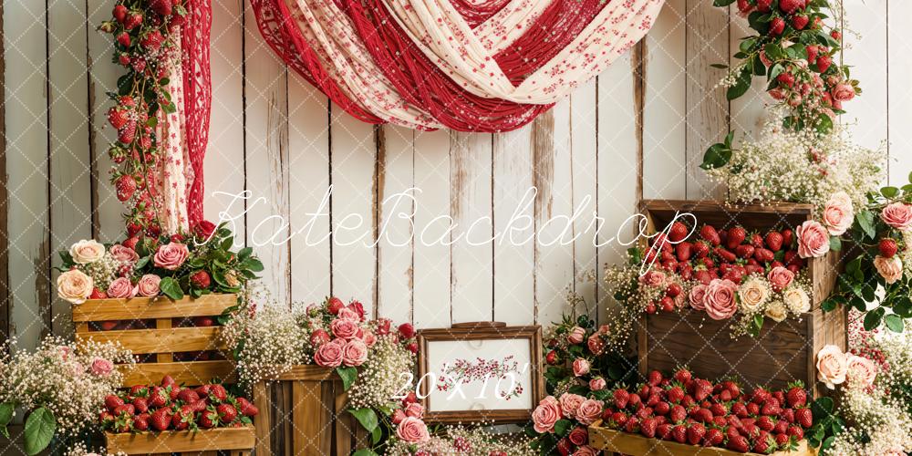 Kate Spring Strawberry Floral Rustic Drapery Backdrop Designed by Emetselch