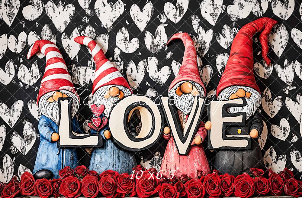 Kate Valentine Gnomes Love Roses Backdrop Designed by Emetselch